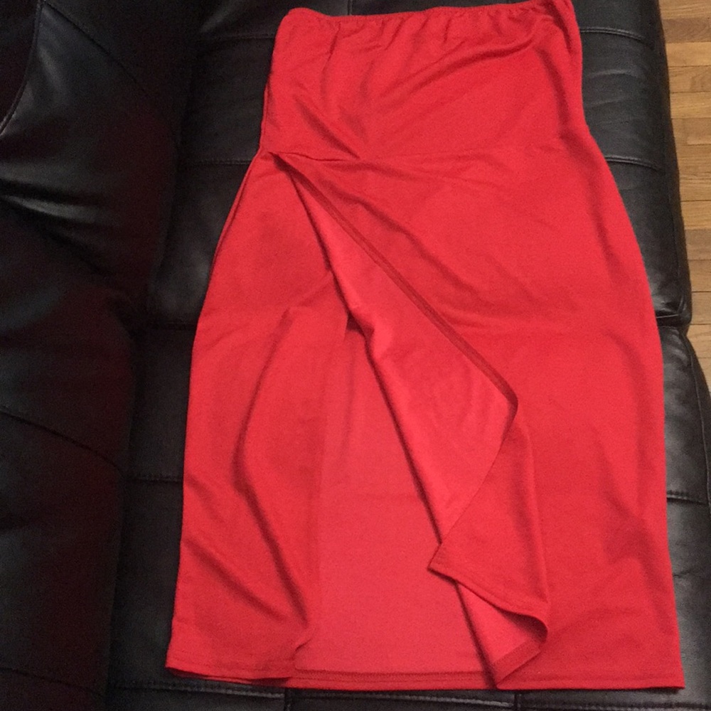 A strapless red dress that can be dressy or casual